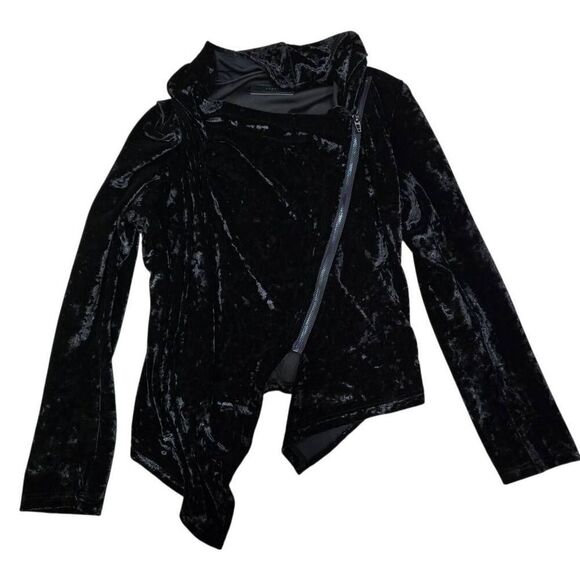 Blank NYC Black Crushed Velvet Asymmetric Zip Moto Jacket Women's Large - Picture 2 of 7